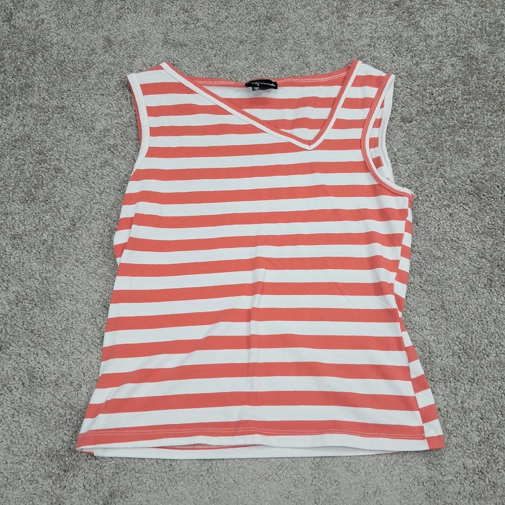 My Michelle Womens Large Coral Orange White Striped Sleeveless Asymmetric Top L